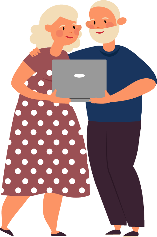 retired couple on a computer